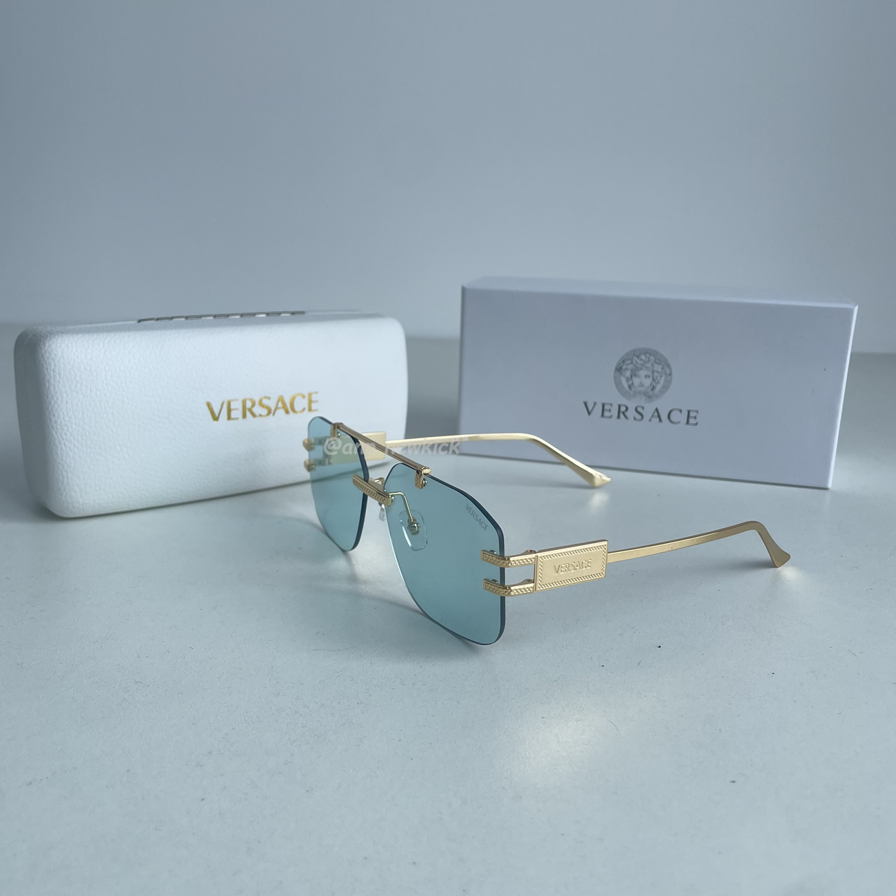 Versace Damier Plaque Sunglasses Black Gold (3) - newkick.app